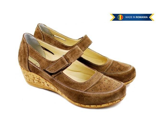 Pantofi dama piele intoarsa cu platforma, casual maro - P9154M