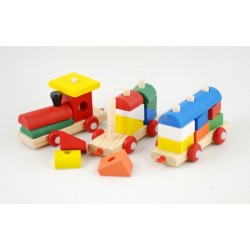 Jucarie creativa din lemn, trenulet cu vagoane si forme geometrice 1114B Jucarie creativa din lemn, trenulet cu vagoane si forme geometrice 1114B