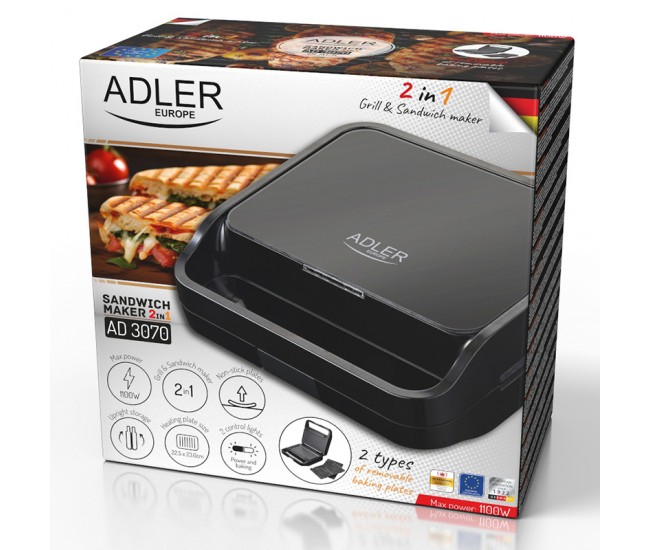 SANDWICH MAKER 2 IN 1 AD 3070 NEGRU ADLER 