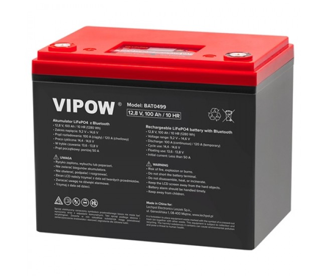 ACUMULATOR LIFEPO4 12V 100AH BLUETOOTH VIPOW 