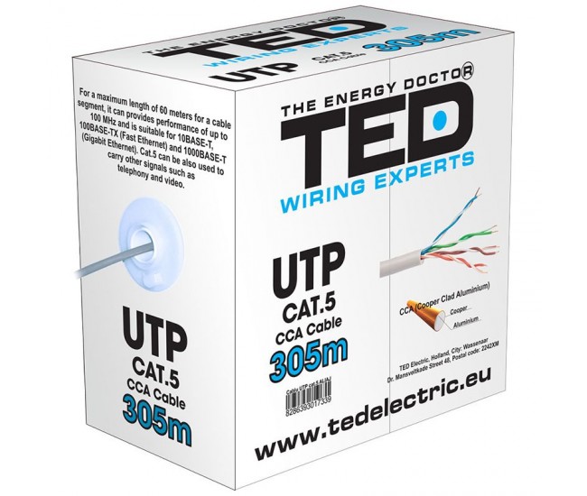 CABLU UTP CAT 5 CCA 0.5MM 305M TED ELECTRIC