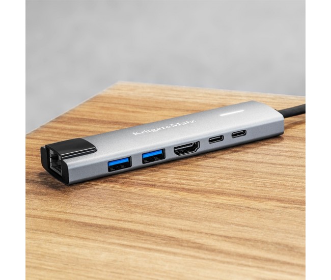 ADAPTOR HUB USB TIP C HDMI/2X USB3.0/2X USB TIP C/RJ45 