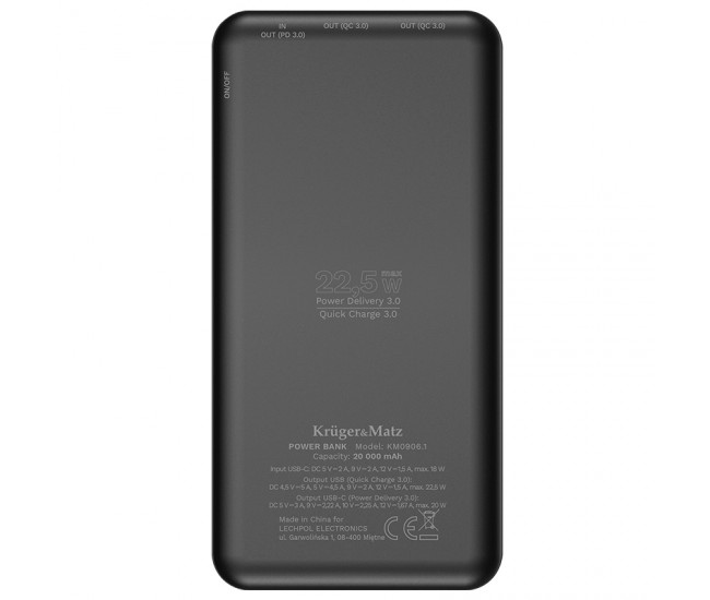 POWER BANK 20000MAH LI-POL QC 3.0 PD 3.0 KRUGER&MATZ 