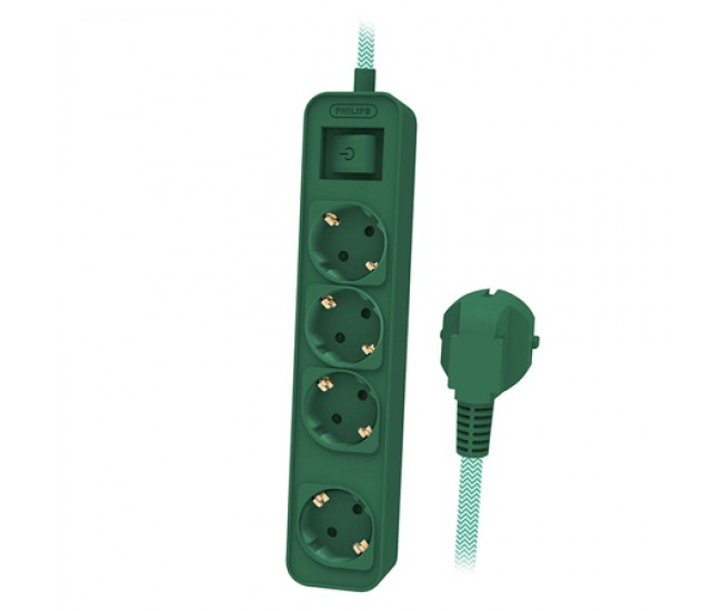 PRELUNGITOR CU INTRERUPATOR 4 CAI 1.5M VERDE PHILIPS 
