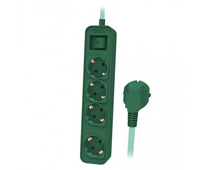PRELUNGITOR CU INTRERUPATOR 4 CAI 1.5M VERDE PHILIPS 