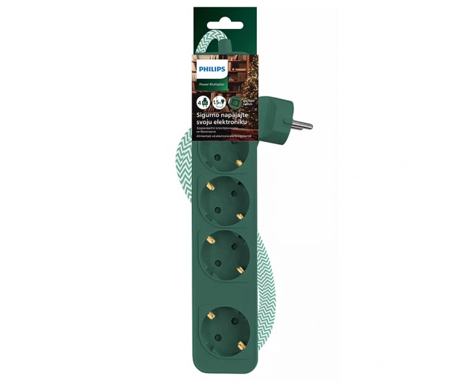 PRELUNGITOR CU INTRERUPATOR 4 CAI 1.5M VERDE PHILIPS 