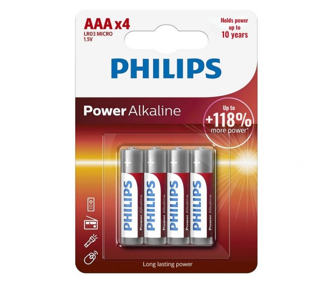 BATERIE POWER ALKALINE LR3 AAA BLISTER 4 BUC PHILIPS 