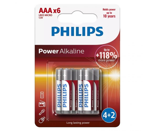 BATERIE POWER ALKALINE LR3 AAA BLISTER 6 BUC PHILIPS 
