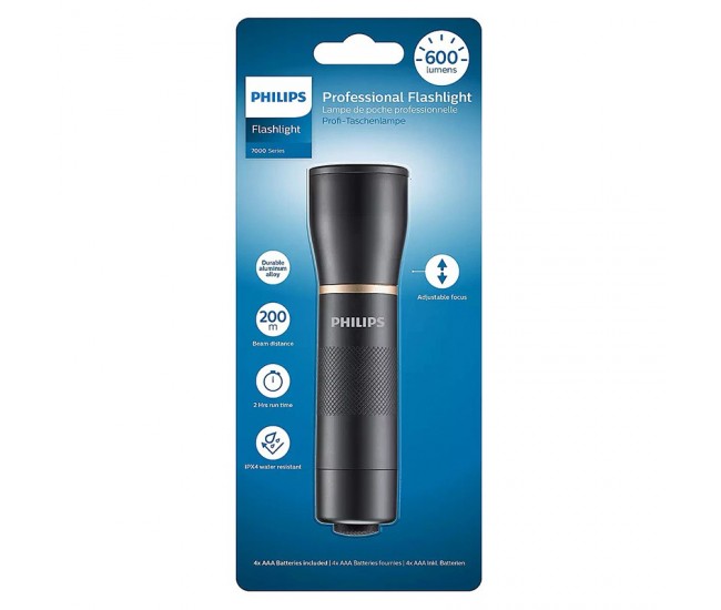 LANTERNA LED ALUMINIU 600 LUMENI 4 AAA PHILIPS 