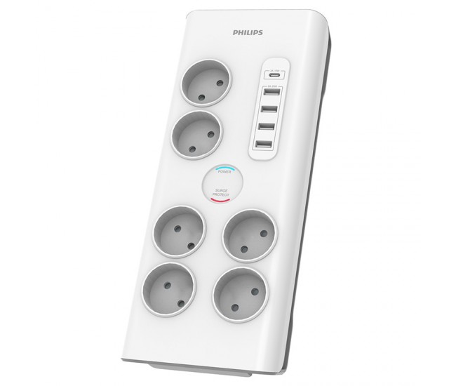 PRELUNGITOR SURGE PROTECTOR 6 PRIZE 2M 5 X USB PHILIPS 