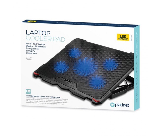 COOLING PAD LAPTOP 5 FANS 2 USB PLATINET 