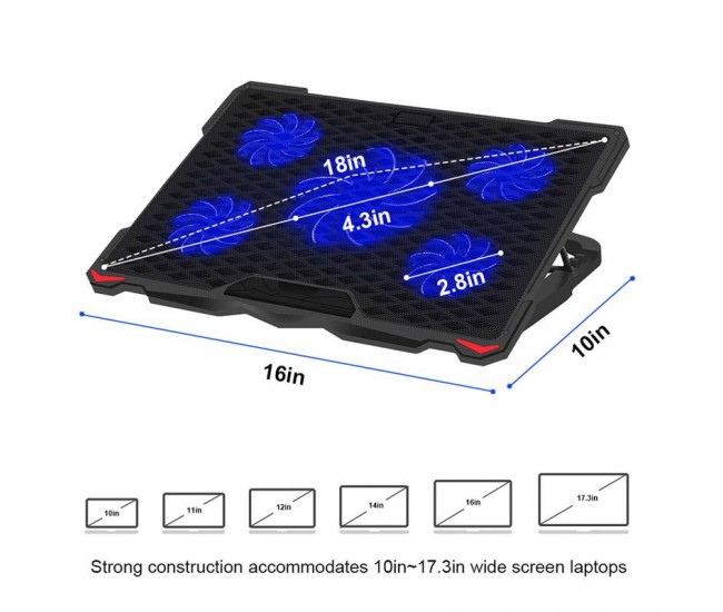 COOLING PAD LAPTOP 5 FANS 2 USB PLATINET