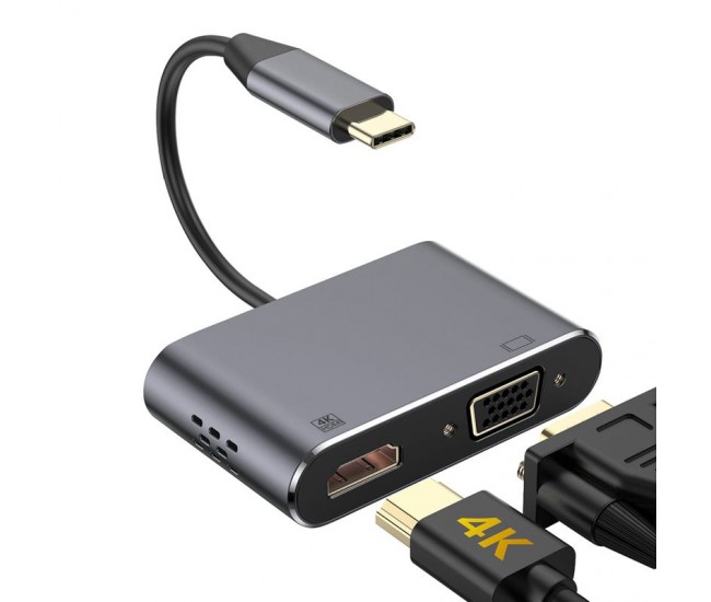 ADAPTOR TIP C - HDMI 4K 30HZ SI VGA (SIMULTAN) 