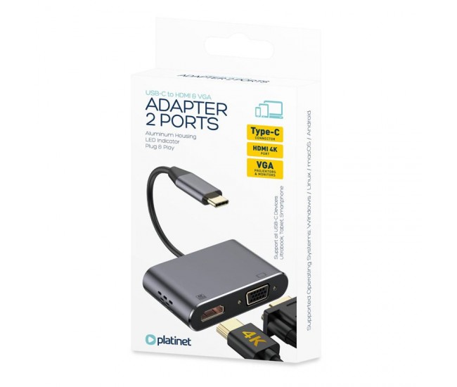 ADAPTOR TIP C - HDMI 4K 30HZ SI VGA (SIMULTAN) 