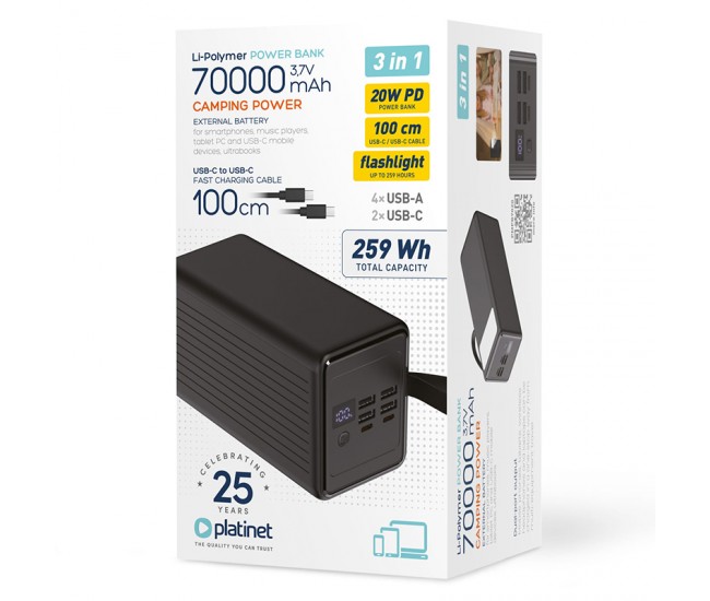 POWER BANK 70000MAH PD 20W 4 USB-A / 2 USB-C PLATINET 