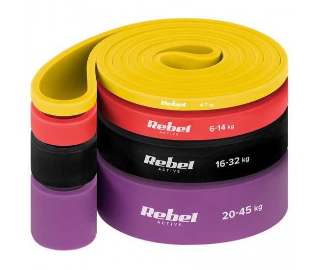 SET 4 BENZI ELASTICE LATEX POWER BAND 4-32KG REBELACTIV 