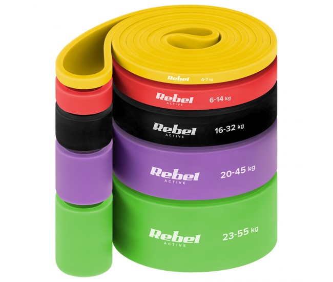 SET 5 BENZI ELASTICE TPE POWER BAND 4-55KG REBEL ACTIVE 