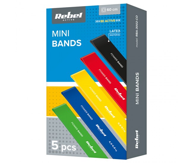 SET 5 BENZI ELASTICE LATEX MINI BAND 2-18KG REBEL ACTIV 