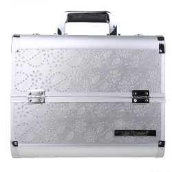 Geanta makeup Cristal Flowers, Lila Rossa, mare, silver, 38x25x28 cm
