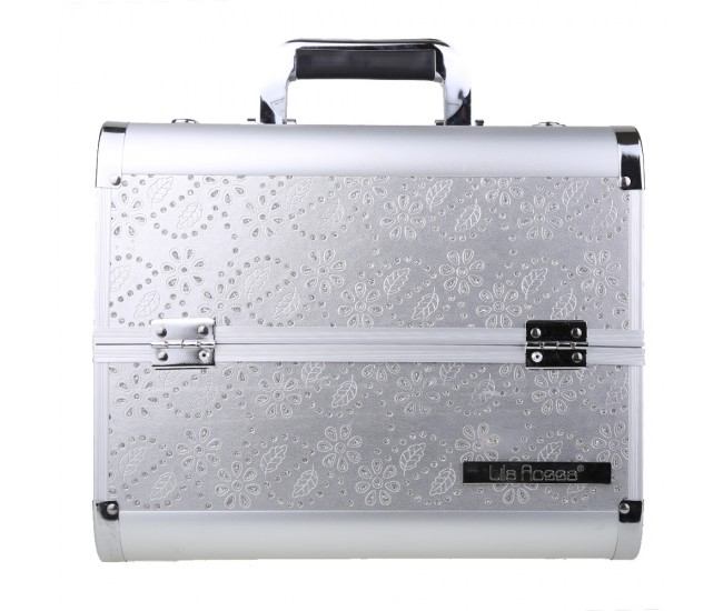 Geanta makeup Cristal Flowers, Lila Rossa, mare, silver, 38x25x28 cm