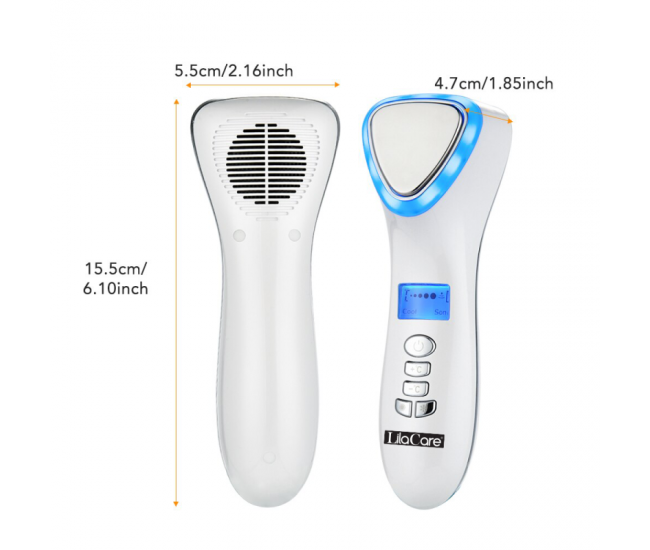 Aparat masaj facial Lila Care, pentru indepartarea liniilor fine, vibratii cu ultrasunete, masaj rece/cald, foton, functie de intinerire, alb