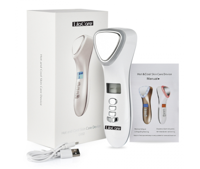 Aparat masaj facial Lila Care, pentru indepartarea liniilor fine, vibratii cu ultrasunete, masaj rece/cald, foton, functie de intinerire, alb