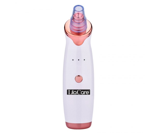 Aspirator facial Lila Care, ingrijire ten, indepartarea punctelor negre, minimizarea porilor, putere de aspirare mare, 3 nivele de rezistenta, 5 capete inlocuibile, portabil, alb