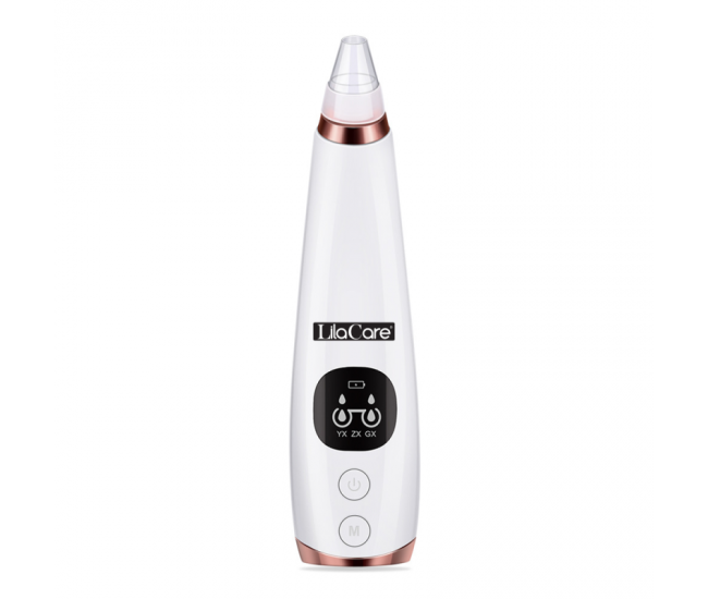 Aspirator facial Lila Care, ingrijire ten, indepartarea punctelor negre, minimizarea porilor, putere de aspirare mare, 6 capete inlocuibile, 7 nivele de rezistenta, portabil, alb