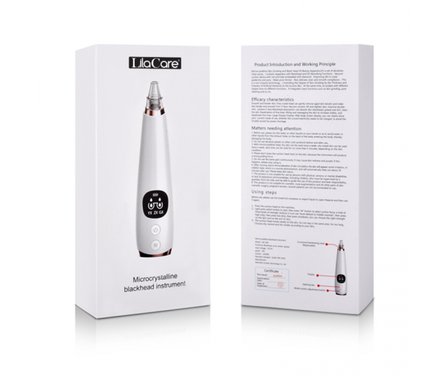 Aspirator facial Lila Care, ingrijire ten, indepartarea punctelor negre, minimizarea porilor, putere de aspirare mare, 6 capete inlocuibile, 7 nivele de rezistenta, portabil, alb