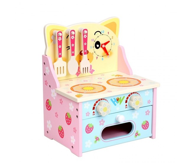 Bucatarie din lemn pentru copii, Karemi, cu aragaz, 57 x 39.5 x 56 cm