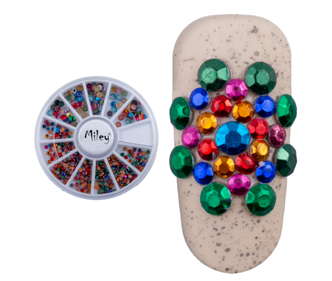 Carusel decoratiuni unghii, mix de pietricele multicolore