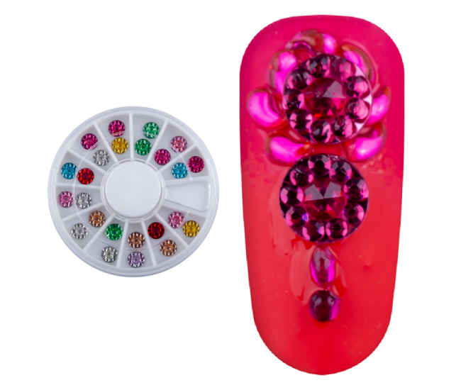 Carusel decoratiuni unghii, strasuri rotunde, multicolore