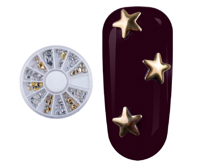 Carusel metalic unghii, figuri geometrice, silver si gold