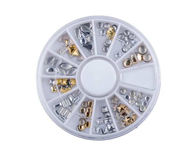 Carusel metalic unghii, figuri geometrice, silver si gold