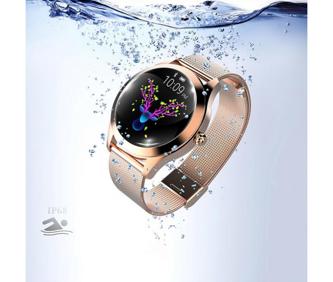 Smartwatch dama loomax KW10, bratara metalica, rezistent la apa ip68, vibratii, multi sport, gold