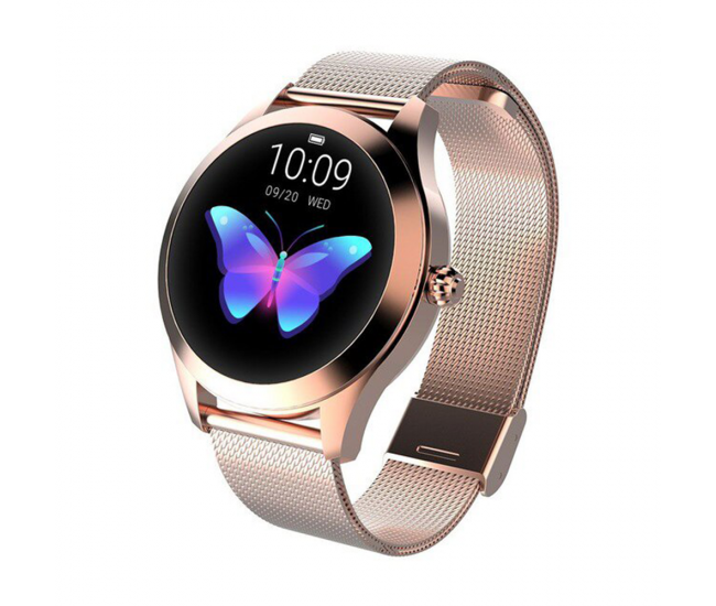 Ceas smartwatch loomax KW10, monitorizare ciclu menstrual, ritm cardiac, pedometru, sedentarism, somn, notificari instant, bratara metalica, rezistent la apa ip68, vibratii, multi sport, gold