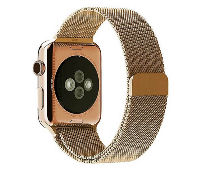 Curea metalica pentru Apple Watch Loomax, bratara Milanese Loop, Compatibila cu Apple Watch, 38 / 40 mm vintage gold, 33-3301