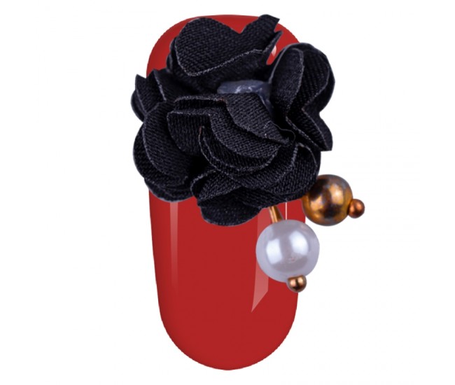 Decor unghii 3D textil cu magnet, floare, negru, Lila Rossa
