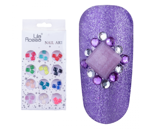 Decoratiuni pentru unghii, Lila Rossa, pietre patrate multicolore