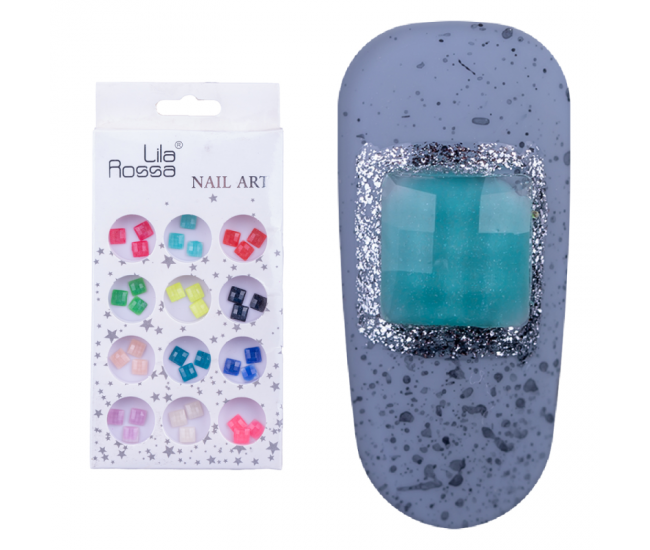 Decoratiuni pentru unghii, Lila Rossa, pietre patrate multicolore