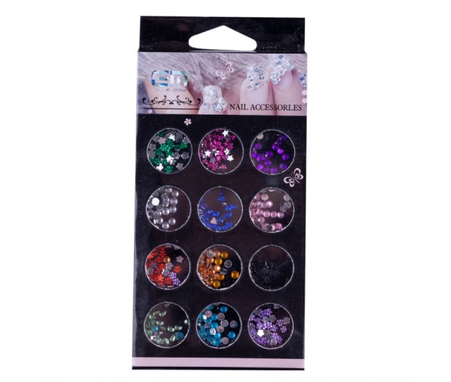 Decoratiuni unghii, Lila Rossa, strasuri multicolore