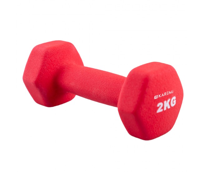 Gantera fitness Karemi, tip hexagon, de 2 kg, rosie