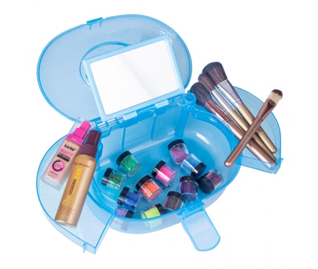 Geanta din plastic pentru cosmetice, Lila Rossa, cu oglinda, albastra