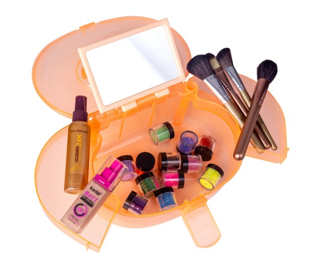 Geanta din plastic pentru cosmetice, Lila Rossa, cu oglinda, portocalie