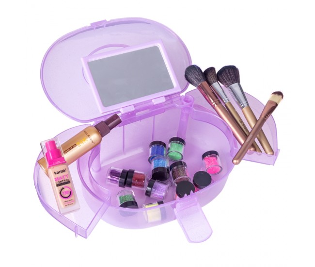 Geanta din plastic pentru cosmetice, Lila Rossa, cu oglinda, violet