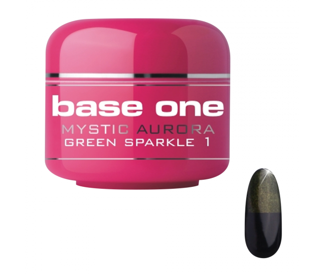 Gel UV color Base One, Mystic Aurora, green sparkle 01, 5 g