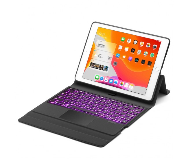 Husa Loomax tip mapa, tastatura Bluetooth pentru iPad Pro 10.9 inch, cu 7 culori si mouse touchpad, suport pentru creion Apple, Neagra