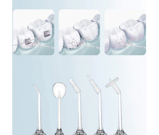 Irigator bucal profesional, dus bucal, Lila Care, Ultra-Portabil, 5 Capete Curatare, rezervor 350 ml, roz