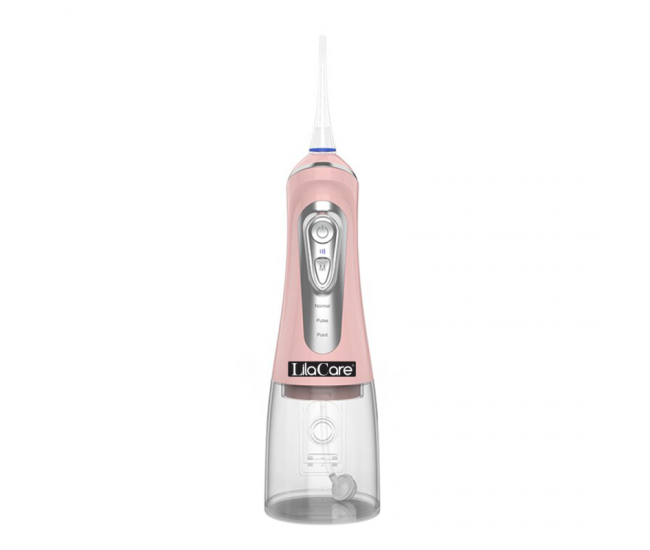 Irigator oral Lila Care, portabil, USB, jet de apa dentar, 3 moduri, rezervor de apa impermeabil dinti,  4 capete inlocuibile, 320 ml, Roz