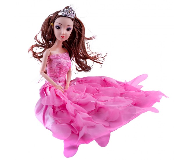 Papusa Karemi printesa, jucarie pentru fetite, cu coroana si rochie roz pal
